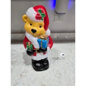 11" Lightup Santa Bear Table Top Decoration Battery Operated Christmas Holiday